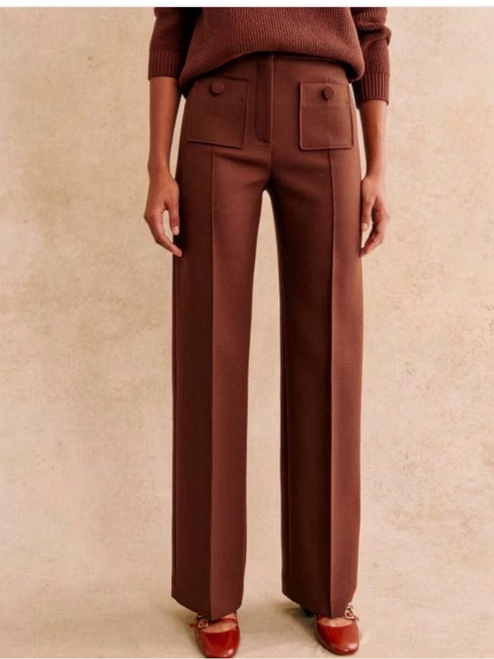 Sézane Dan Caramel High-Rise Straight Leg Trousers Size 40 / US 8 NWT